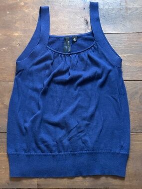 Willi Smith Navy Knit Sleeveless Gathered Neck Sweater Tank Top Medium 90s Y2K